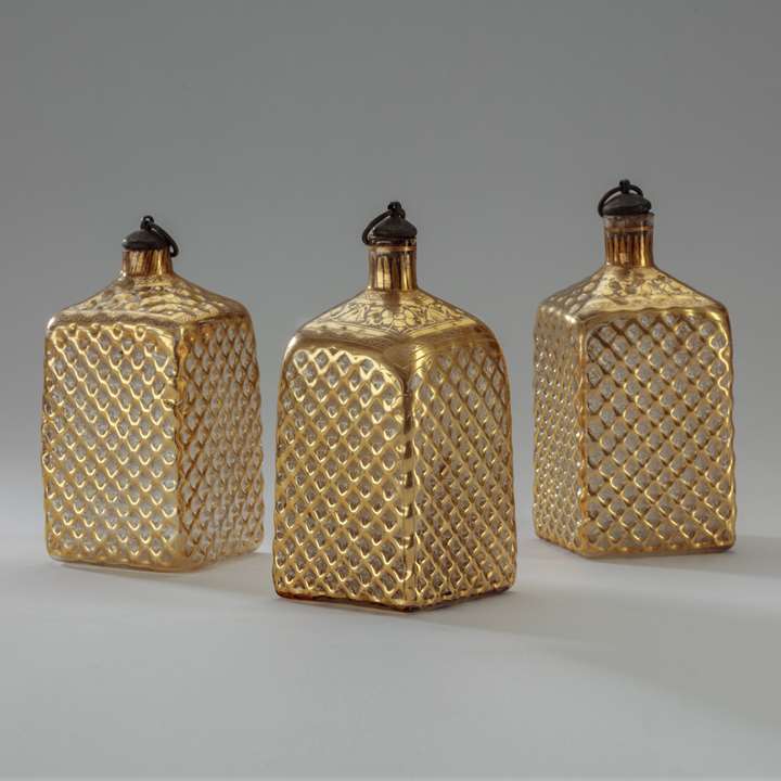 Three Mughal Gilt Glass Bottles